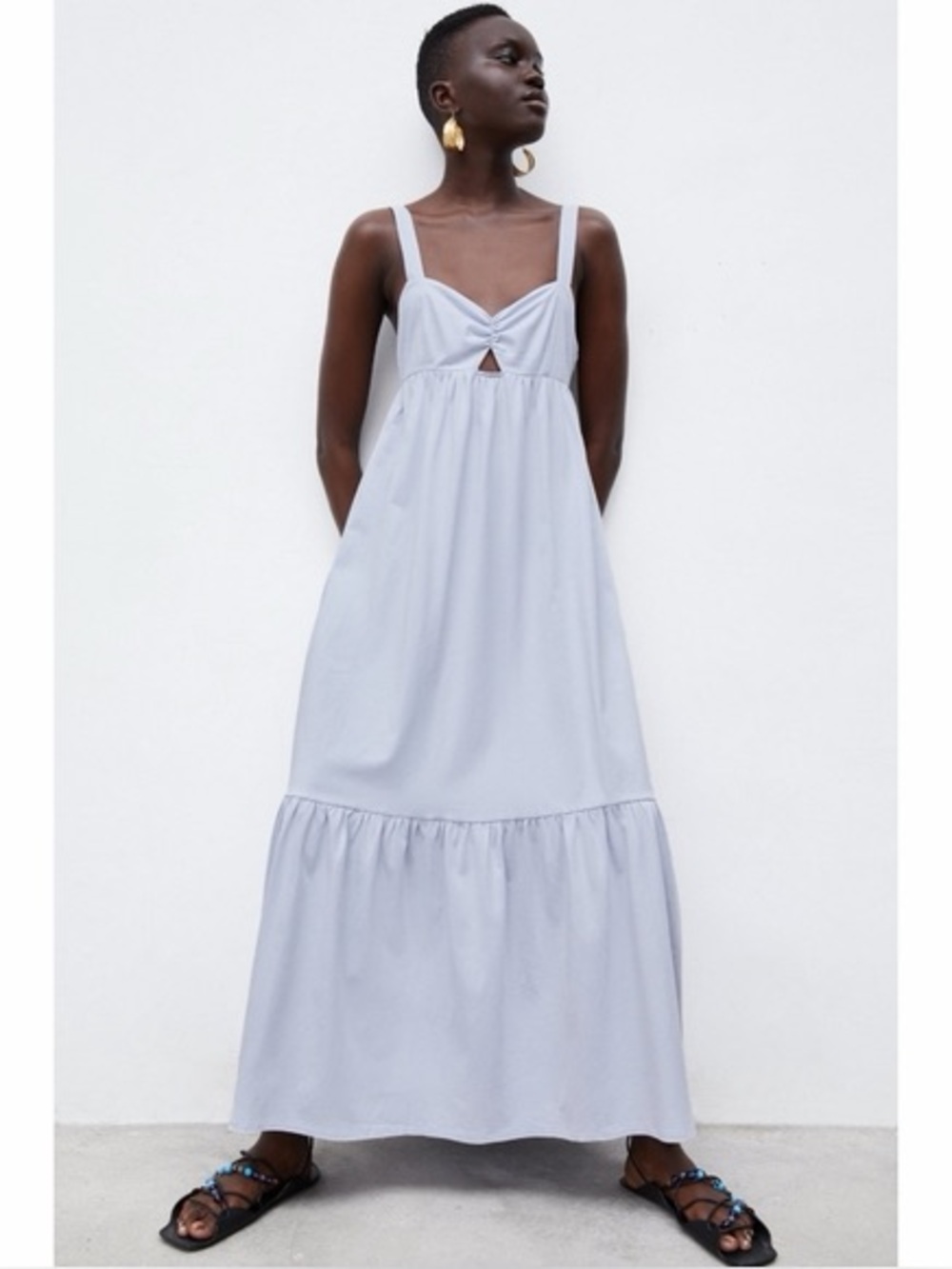 Zara Light Blue Sleeveless Maxi Dress with Knot Front Small